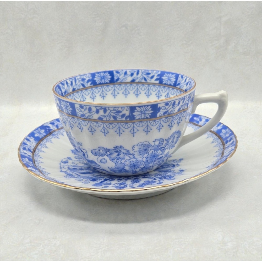 Set Of 6 Vintage China Blau Bavaria Asian Pattern Blue & White Teacups & Saucers